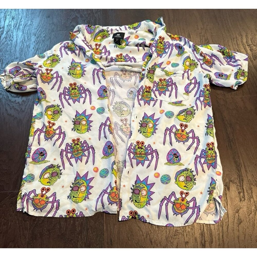 Rick &‎ Morty Shirt H&M Cartoon Network Hawaiian Viscose Button Up